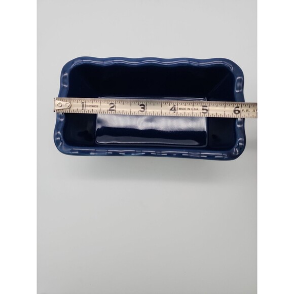 Nantucket Ceramic Mini Loaf Pan Santa Claus Winter Scene Navy Blue NEW 6" x 3" - Picture 6 of 12